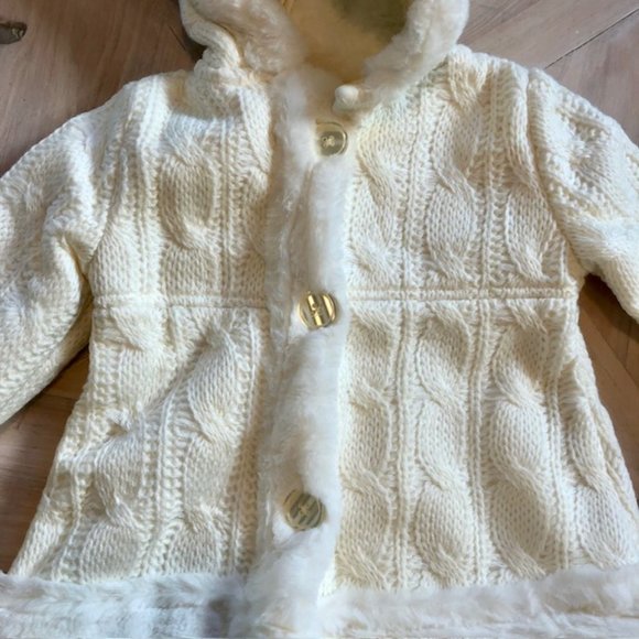 Winter White Knit Coat Size 12-18M - Picture 2 of 4